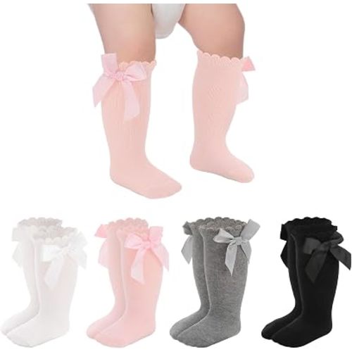 6/8 Pairs Baby Girl Knee High Socks with Bow 0-12 Months