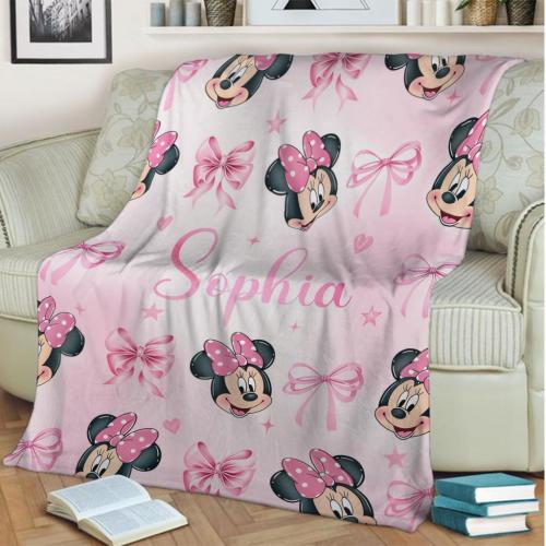 Custom Name Disney Minnie Blanket, Personalized Minnie Mouse Blanket, Disney Blankets, Minnie Birthday Gifts, Kids Name Blanket, Baby Gift