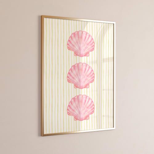 Pastel Beach Print: Seashell & Yellow Stripe Coastal Art (Digital Download