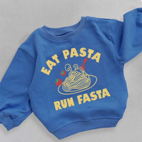EAT PASTA RUN FASTA Baby & Kids Slogan Blue Sweatshirt