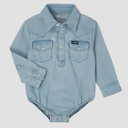 Baby Boy Long Sleeve Denim Bodysuit with Western Snap Placket 12M | COLLECTIONS | Wrangler®