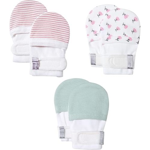 HAPIU Baby No Scratch Mittens Stay On, 100% Cotton Breathable, Adjustable Infant Gloves for Boys Girls, Newborn - 12 M