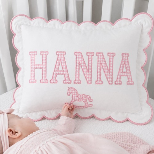 Personalized Embroidered Baby Name Pillow Cover, Scalloped Edge Nursery Accent