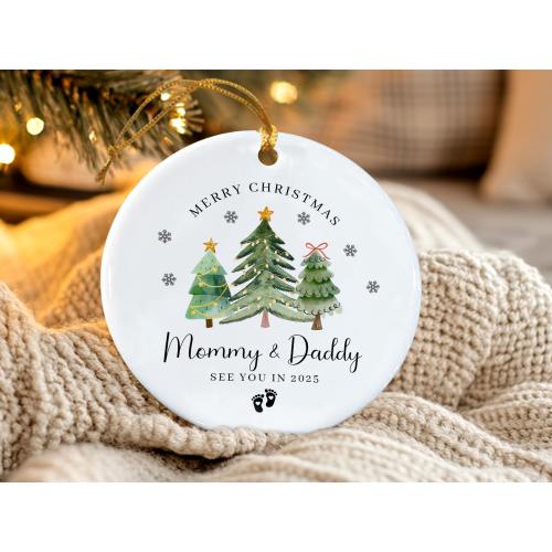 Personalized Baby Announcement Ornament 2025, See You In 2026, Pregnancy Christmas Gift For Expecting Mom, Parents, Mom Dad To Be Gift