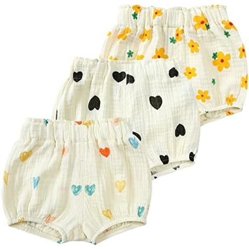 MYGBCPJS Baby Girls Boys 3 Pack Cotton Linen Blend Cute Bloomer Shorts Loose Harem Shorts