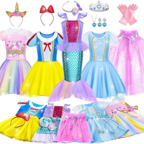Princess Dress Up for Girls - Dress up Clothes for Toddler Girl, Princess Toys Christmas Birthday Gifts for 3 4 5 6 7 Little Girls