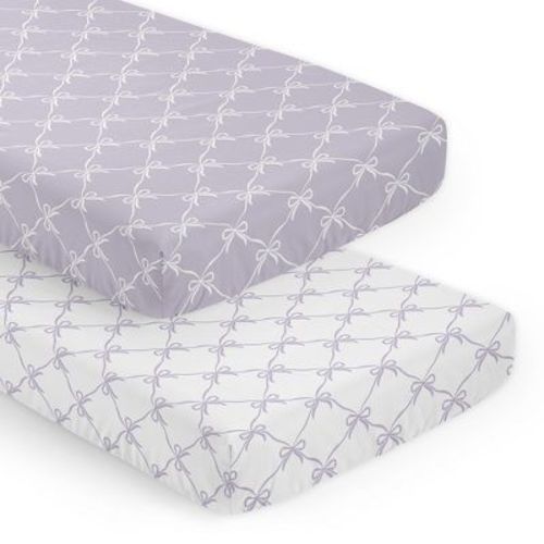 Sweet Jojo Designs Girls Fitted Crib Sheets Set Ballerina and Ballet Bows Purple and White 2pc
