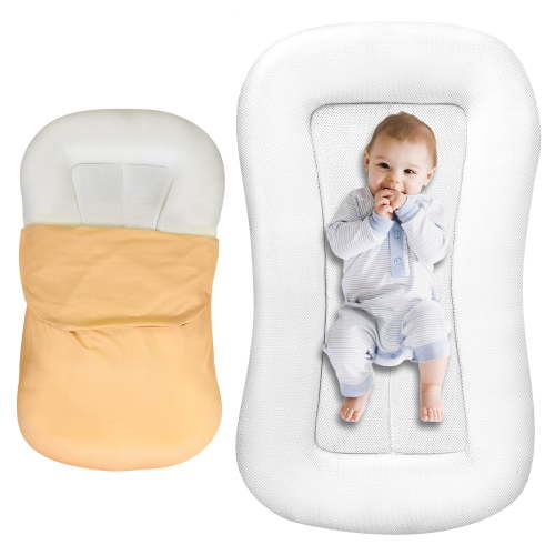 Gofinoday Baby Lounger for Newborn 0-24M+,Portable Infant Support Pad for Tummy Time and Diaper Changes, Detachable Breathable Cotton Pad,Yellow