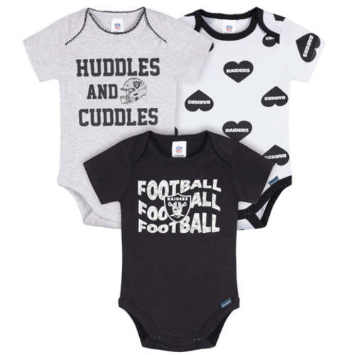 3-Pack Baby Girls Las Vegas Raiders Short Sleeve Bodysuits