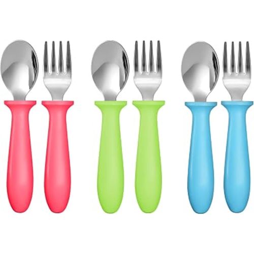 Toddler Fork and Spoon Set, 6 Pieces, Stainless Steel, Colorful