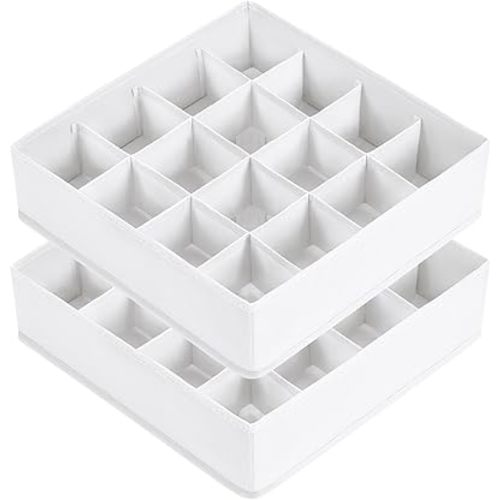 Joyoldelf Sock Drawer Organizer Divider, 16-Cell Underwear Organizers and Storage Fabric Drawer Organizer for Socks, Lingerie, Handkerchiefs, Ties Black, 2 Packs (White)