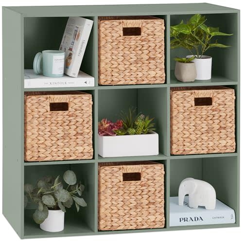 Best Choice Products Kids Bookcase 9-Cube Storage Organizer, 11in Shelf Opening, Bookshelf, Toy Storage, Customizable w/ 3 Removable Back Panels – Sage