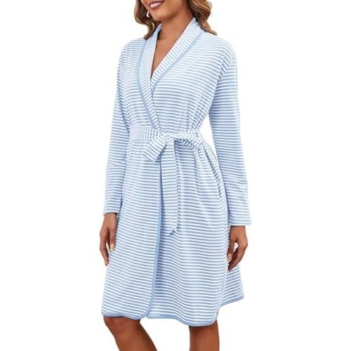 Striped Cotton Robe | light blue size small