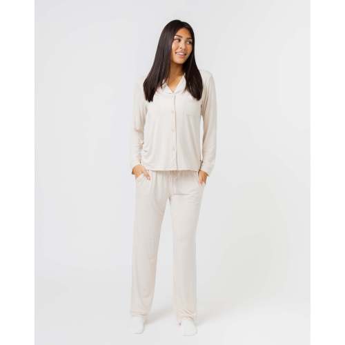 Cream Puff Women's Long Sleeve Collar Shirt & Pants Pajama Set
