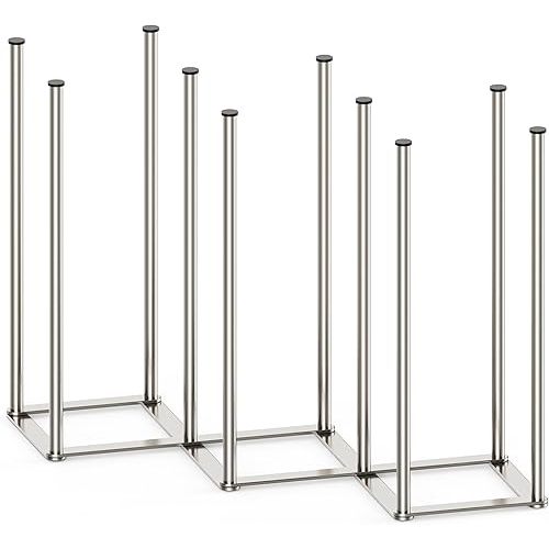 PLUVON Foldable Baby Bottle Drying Rack-10 Poles Water Bottle Organizer for Cups,Travel Mugs,Silicone Bags- Collapsible Stainless Steel Bottle Rack Dryer (Silver)