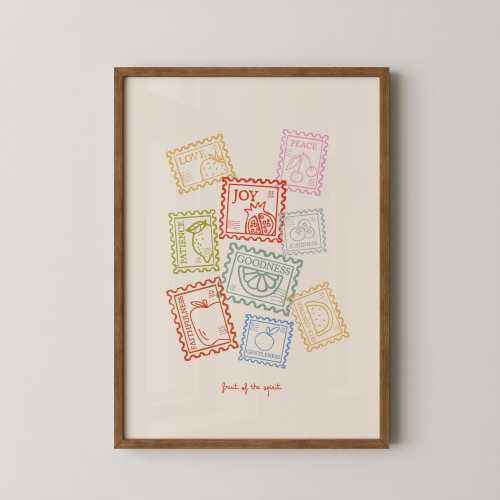 Fruit of the Spirit Christian Artwork, Nursery Wall Art, Vintage Faith Print