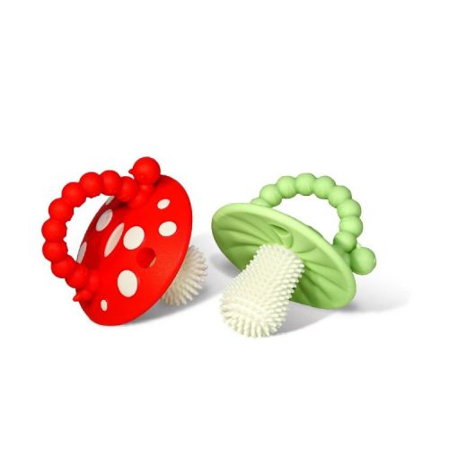 Razbaby Chompy Mushroom Teether Pacifiers 3m+ - 2pk - Red/Green