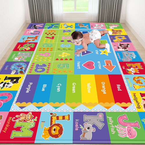 AKASISRUG Kids Play Rug for Playroom, Kids Play Mat ABC Educational Area Rug, Toddler Baby Playroom Mat, Alphabet Animal Soft Non-Slip Kids Rug Carpet for Boy Girl Bedroom