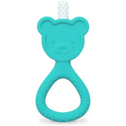 oogiebear 360˚ Teether - Safe Teething Toys for Babies 3 Months and Older | Soft Bristle Teddy Bear Silicone Teether | Super Soft BPA-Free Silicone - Seafoam