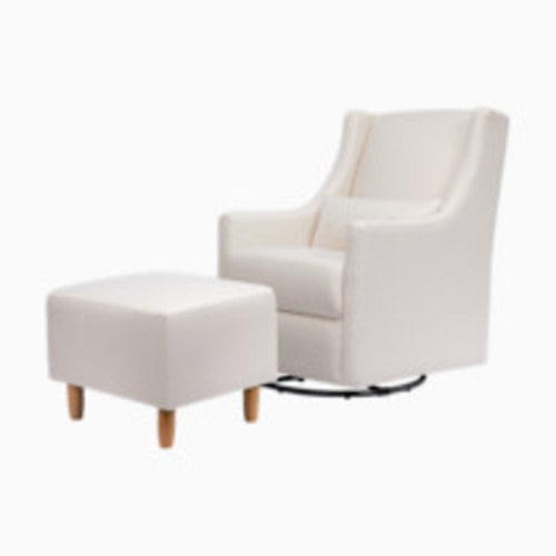 babyletto Toco Swivel Glider and Stationary Ottoman - Performance Cream Eco Weave