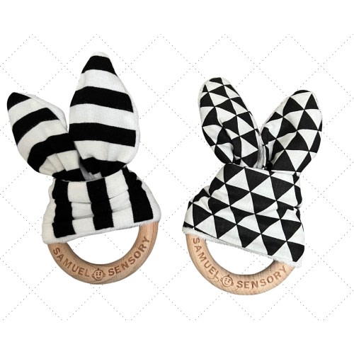 Black and White Cotton and Wood Sensory Bunny Ears