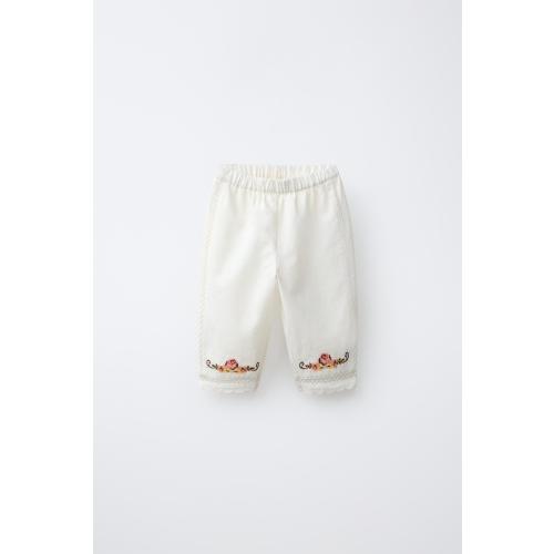 EMBROIDERED PANTS - Ecru | ZARA United States
