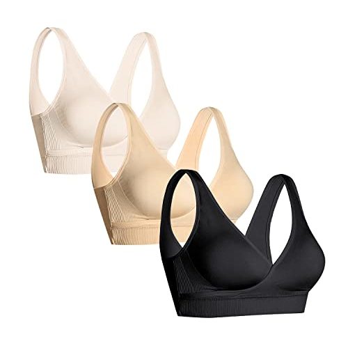 HOFISH Women's Seamless Wirefree Lycra Maternity Breastfeeding Bra Everyday Sleep Bra BlackBeigePink L