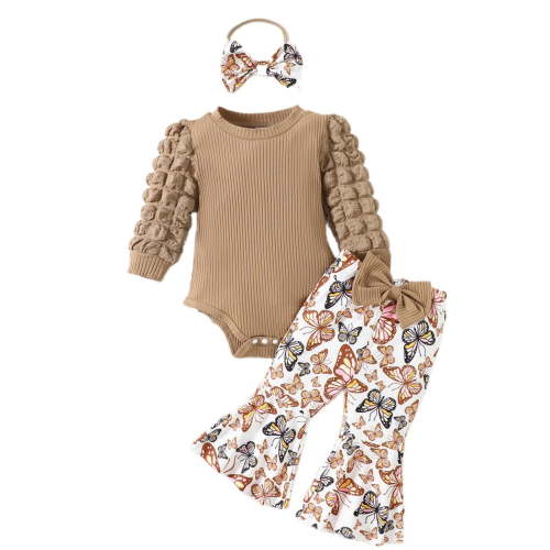 Mercatoo 1st Birthday Outfit Boy Girls Fall Long Sleeve Hoodie Ribbed Bubble Sleeve Bodysuit Butterfly Newborn Baby Girl Outfits