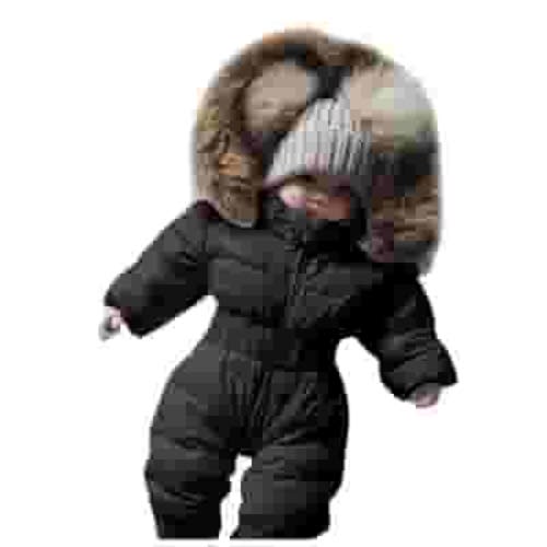 NOKIO Baby Parka Jumpsuit Coat, Kids Baby Snowsuit Down Puffer Jumper Hooded Thick Romper with Adjustable Belt Baby Girls Snowsuit Romper Hooded Warm Outerwear Jacket