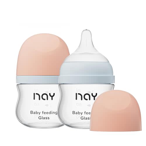 yanyoyo Natural Glass Baby Bottle Wide Neck, Newborn Anti-Colic Baby Bottle, Clear, 3oz(Pack of 2), Includes 2Pcs Slow Flow Nipple(SS), 0 Months+
