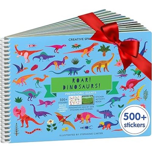 Cupkin Dinosaur Sticker Book Activity for Kids, Toddler Airplane Travel Essentials, 500+ Dino Stickers for Kids + 12 Scenes + 12 Coloring Book Pages, Dinosaur Lover Gift, Crafts Ages 2-8