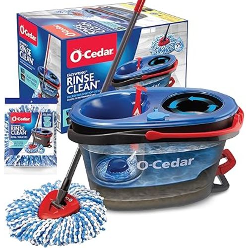 O-Cedar RinseClean Spin Mop & Bucket System + 1 Extra Mop Head | Clean with Clean Water | Removes 99% of Bacteria