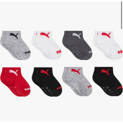 PUMA Baby 8-pack Anklet Socks, Lightweight & Comfort-toe, Footbed Gripper