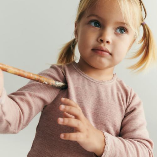 Dilling- Baby Merino Wool Long Sleeved Bodysuit in Blush Melange