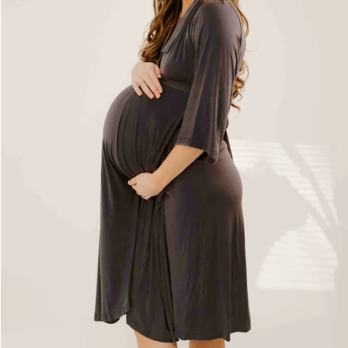 Lila Labor & Postpartum Gown in Charcoal Grey