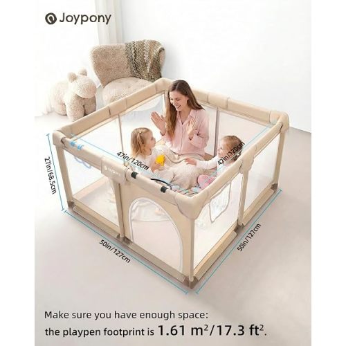 Baby Playpen, 50x50 in Small Play Pen for Babies and Toddlers, Playpen for Kids with Gate, Indoors Play Yard with Soft Breathable Mesh (Beige)