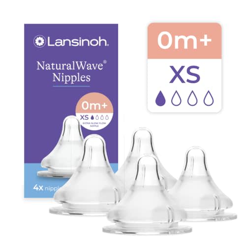 Lansinoh NaturalWave Baby Bottle Nipples, Medium Flow (M), 4 Count | 3-6 Months, 100% Soft, Durable Silicone, Made without BPA BPS, Anti-Colic, Supports Baby's Developing Mouth and Teeth