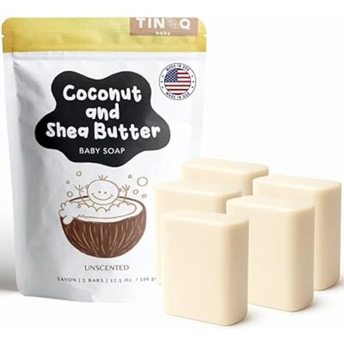 TINOQ Fragrance Free Baby Bar Soap for Sensitive Skin | Unscented Natural soap bar for toddlers kids adults with gentle skin | Organic ING | Made in USA | 5 Bars