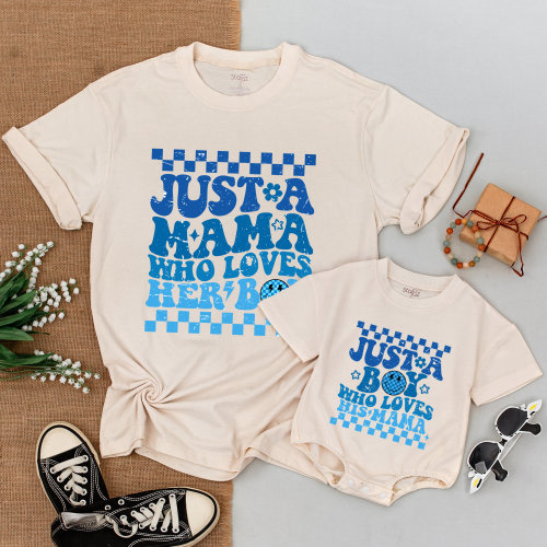 Mama and Son Matching Shirts, Mamas Boy Outfits, First Mother Day, Baby Bodysuit, Mommy and Me Outfits, Just a Mama Who Loves Her Boy Shirt