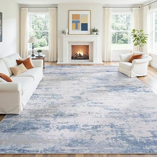 Oriannal 8x10 Area Rugs for Living Room, Washable Modern Abstract Low Pile Rugs for Bedroom Dining Room, with Non-Slip Rubber Backing, Soft Stain Resistant Rug for Farmhouse Nursery Home Office, Blue