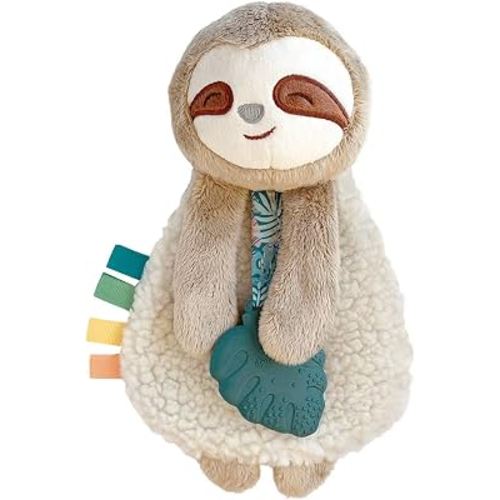 Itzy Ritzy Lovey Including Teether, Teething Relief, 0 Months & Up (Sloth) | Baby Lovey With Soft Sherpa, Plush Minky, Silicone Teether, Crinkle Sounds, Textured Ribbons, and Interactive Dangle Arms