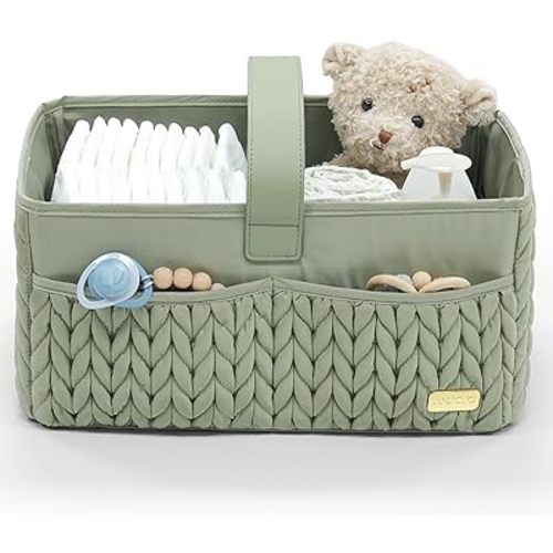 Luxurious Baby Diaper Caddy, Nursery Storage Basket for Newborn Boy and Girl, Travel Baby Basket for Diapers Baby Wipes, Organizer Tote Bag Storage Bin, Baby Shower Gifts (mint green)
