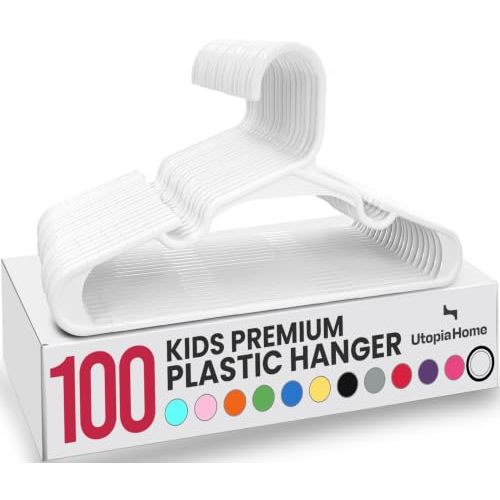 Utopia Home Kids Hangers 100 Pack – 11.5 Inch Baby Closet Hangers White | Plastic baby hangers | Fits children's & infant clothes | Gentle on delicate garments