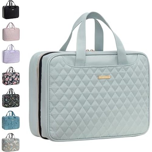 Everfun Travel Toiletry Bag with Hanging Hook and Leakproof Wet/Dry Compartments, Large Capacity Makeup Cosmetic Organizer for Women, 12x9x4.5 Inch, Mint Green