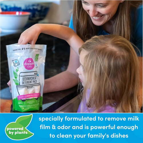 Baby Dishwasher Detergent Tablets - 25 Count - Unscented, Hypoallergenic, Plant-Powered Dishwasher Tablets - Removes Milk Stains from Baby Bottles