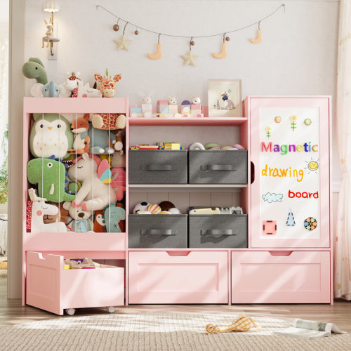 Isabelle & Max™ 41.3"H Toy Storage Organizer, Stuffed Animal Storage, 3 Movable Building Block Drawers, 4 Storage Bins and Magnetic Board for Kids Room, Playroom, Nursery & Reviews | Wayfair