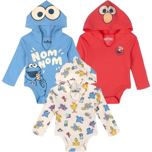 Sesame Street Baby 3 Pack Hooded Cosplay Bodysuits Newborn to Infant Sizes (Newborn - 24 Months)
