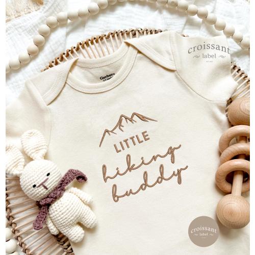 Embroidered Little Hiking Buddy Onesie®, Pregnancy Announcement Baby Onesie®, pregnancy announcement Little Hiker Onesie®, Hiking Baby Gift