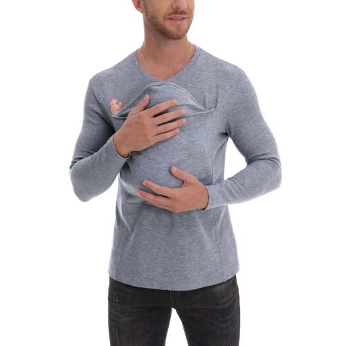 Yaoyar Kangaroo Shirt for Dad Mens T-Shirt Long Sleeve V Neck Tee Shirts Casual Pet Carrier Tops with Kangaroo Pouch - Walmart.ca