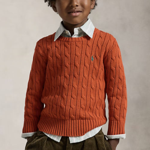 3T Orange Cable-Knit Cotton Sweater | Ralph Lauren